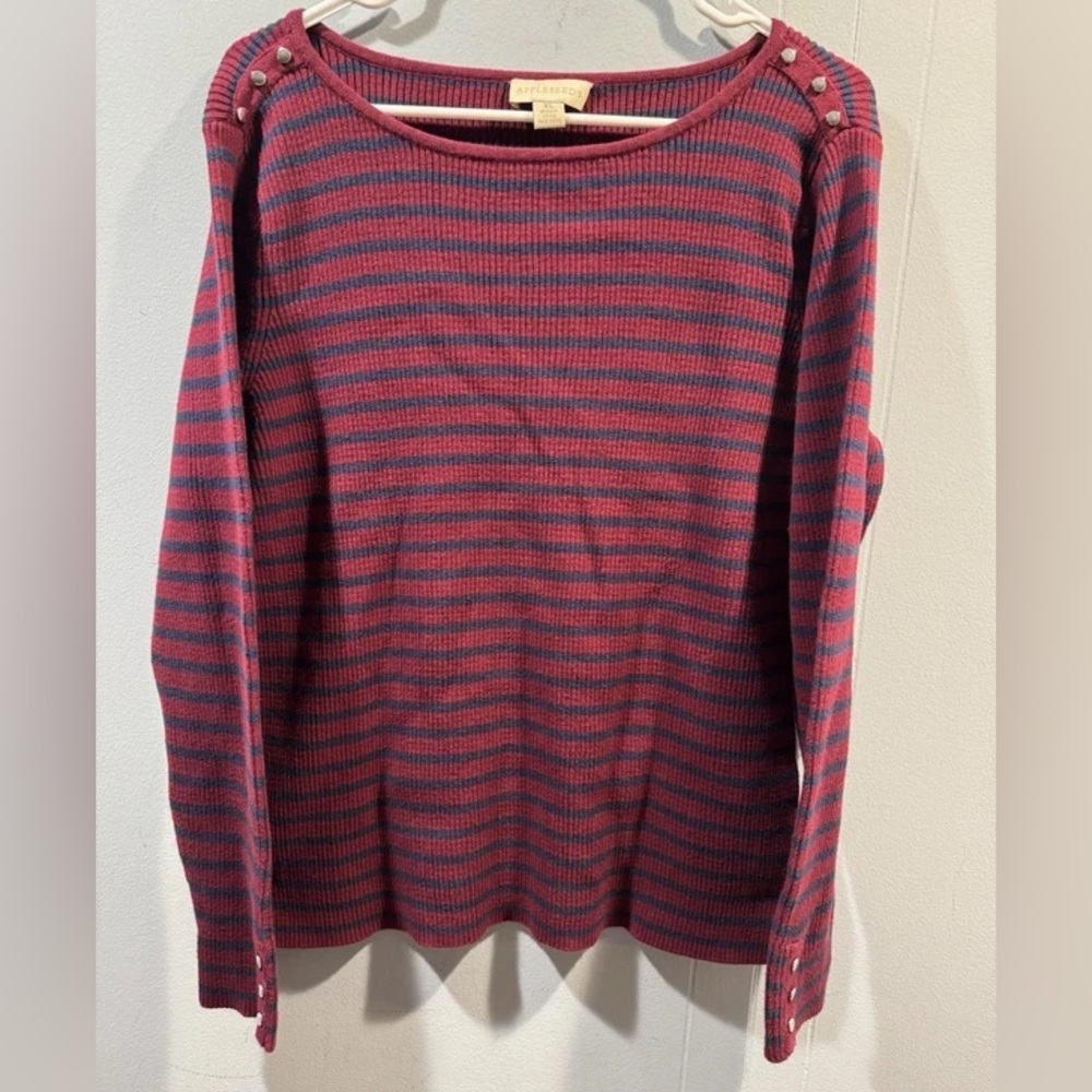 Appleseed's Red & Blue Striped Long Sleeve Boatneck Sweater